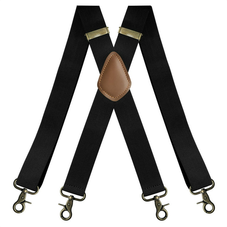 Adjustable Brown Leather Suspenders Braces for Men with 4 Metal