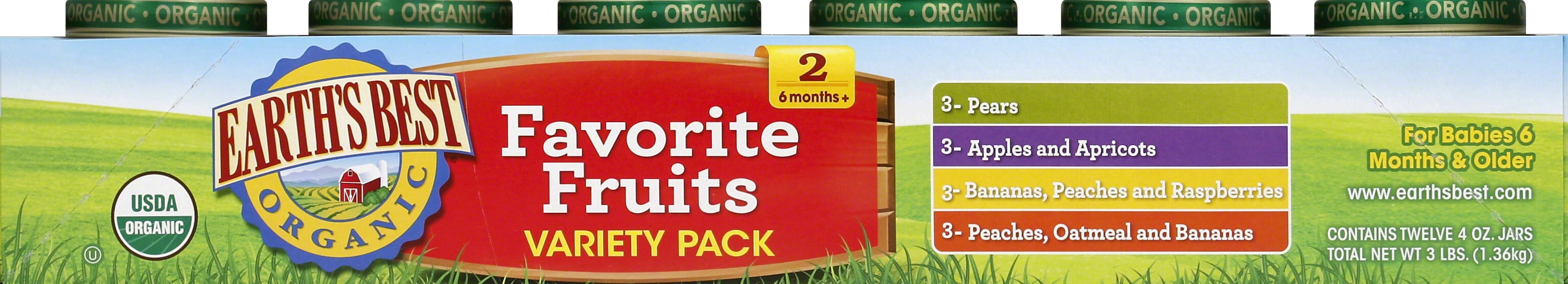 (12 Pack) Earth's Best Organic Stage 2, Favorite Fruits Variety Pack