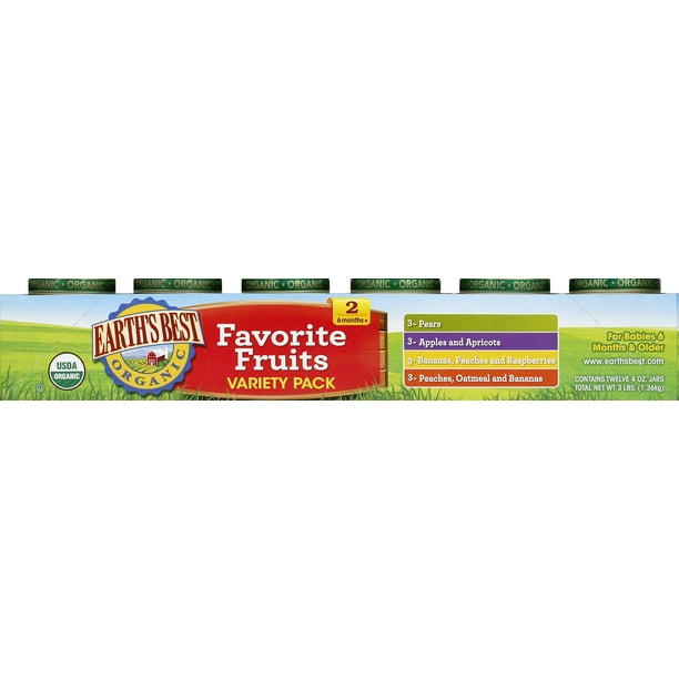 (12 Pack) Earth's Best Organic Stage 2, Favorite Fruits Variety Pack