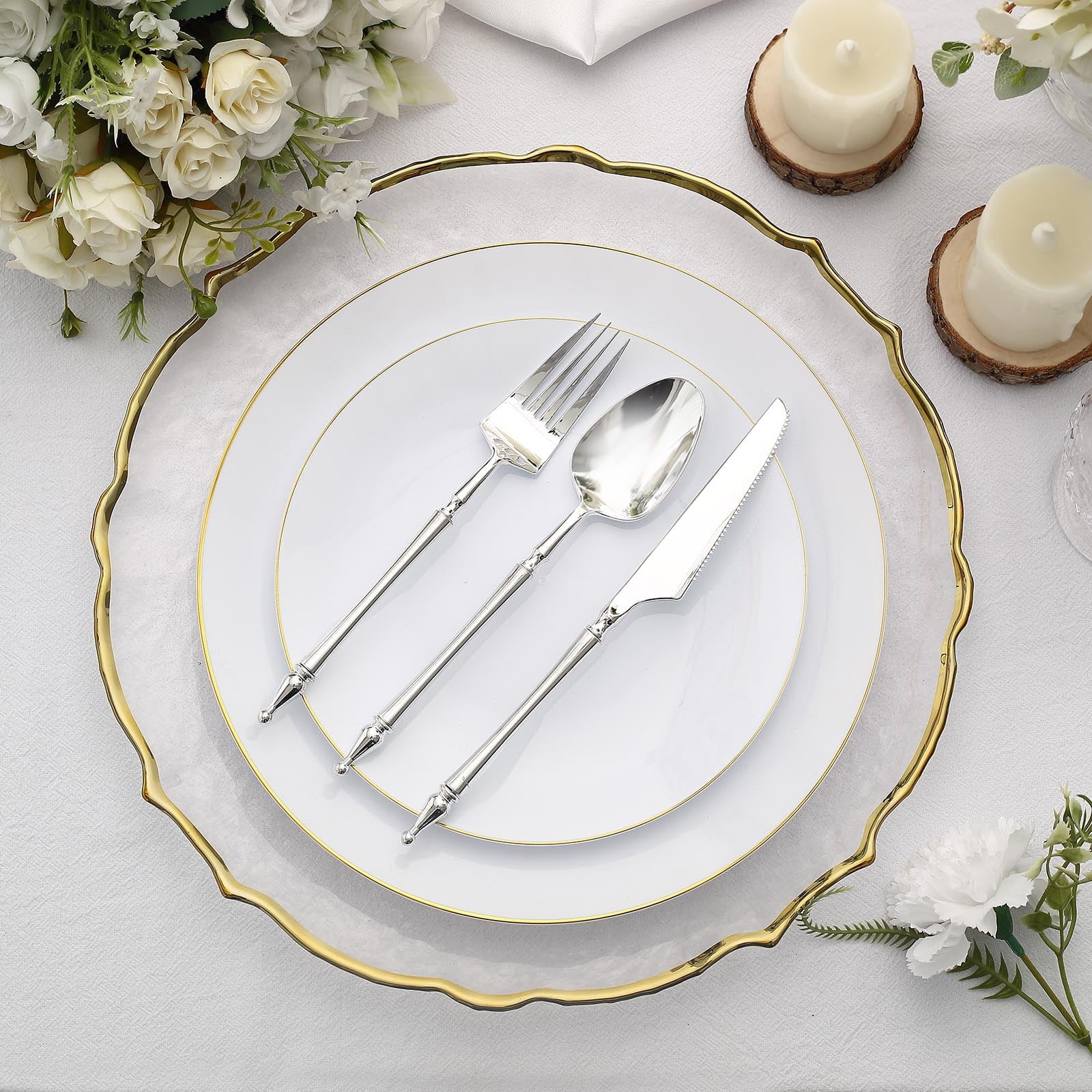 Efavormart 24 Pack | Silver Glittered European Plastic Utensil Set With ...