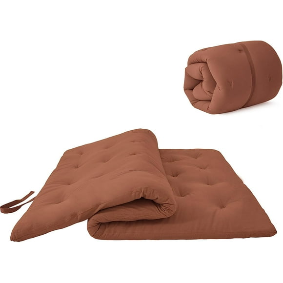 Cinnamon Twin (80"L x 39"W x 2.5"Th)Japanese Floor Futon Mattress Twinl Size 39"x 80",100% Cotton 2.5'' Thicken Tatami Mattress,Foldable Sleeping Pad,Portable Dormitory Tatami Mat,Roll Up Floor Lounge