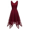 thumbnail image 4 of Odeerbi Dresses for Women 2025 Wedding Guest Dresses V-Neck Lace Color Block Draped Patchwork Cute Party Evening Formal Dress Claret, 4 of 4