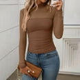 thumbnail image 5 of Gubotare Women's Sexy Sheer Long Sleeve Tops Crew Neck Mesh Ruched Going Out Shirts Blouse Date Night Outfits (Brown,L), 5 of 7