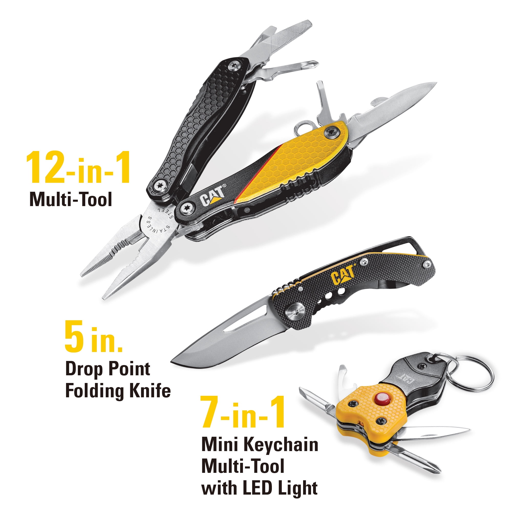 Cat 3 Piece Multi Tool, Folding Knife and Key Chain Tool Gift Box Set - 240192