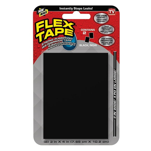 Flex Tape Mini, Noir, Bande Imperméable Super Forte, 3 x 4 Po
