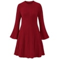 thumbnail image 3 of Girls Trendy Ribbed Dresses Casual Crewneck Flowy Flared Long Sleeve Kids Fall Winter Dresses Red 5-14, 3 of 8