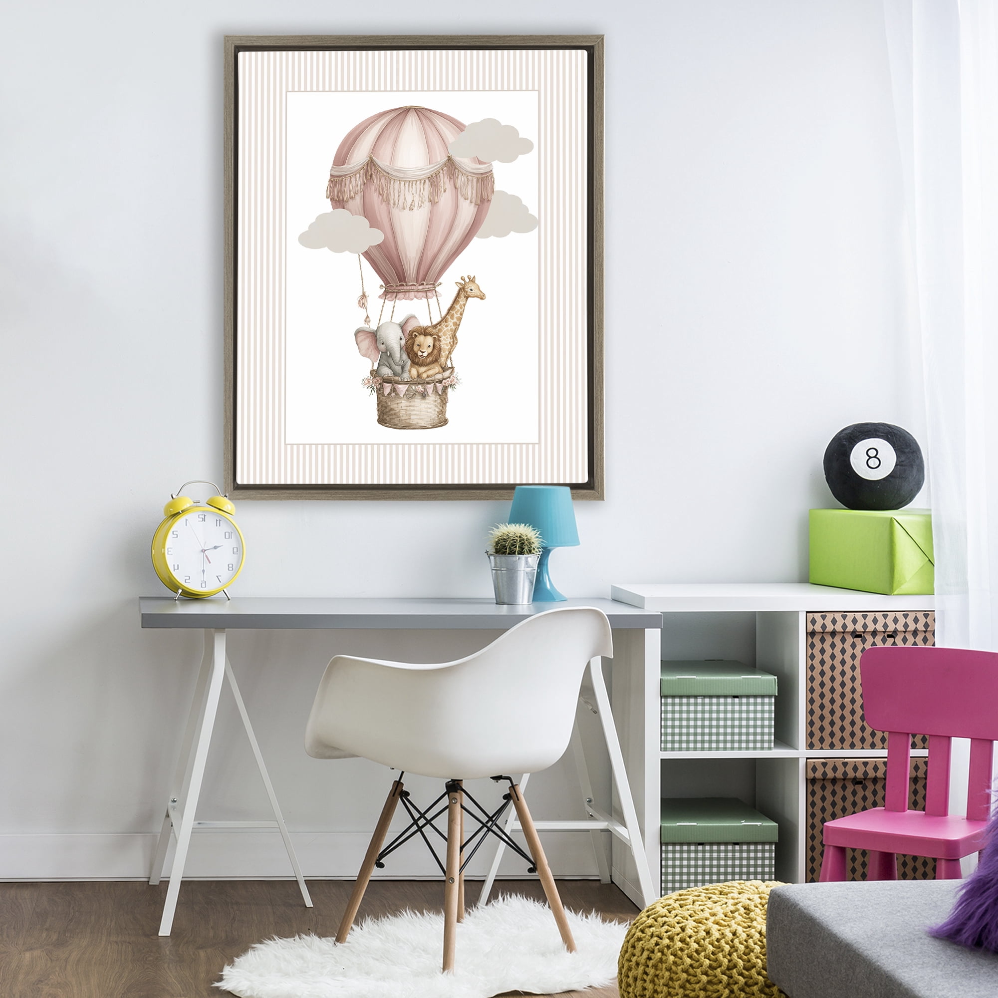 Stupell Industries Hot Air Balloon Animals Pink Brown Framed Floater Canvas Wall Art, design by Christine Simpson Art