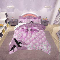 Erosebridal High Heels Bowknot Bedding Twin Comforter Set,Bling Crystal Down Comforter,Super Cozy Reversible Bedding Sets Twin with Comforter,Glitter Decoration,3pcs