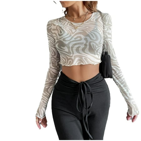 

Women s Tops Casual Marble Print Round Neck Without Bra Multicolor S