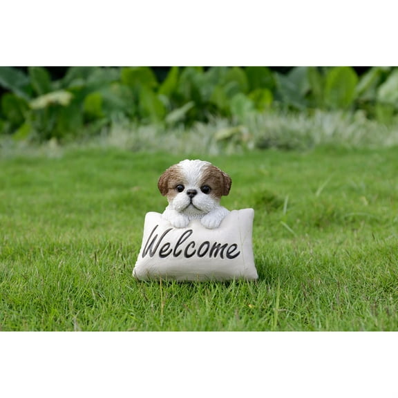 Hi-Line Gift Ltd. Brown & White Shih Tzu W/Welcome Sign