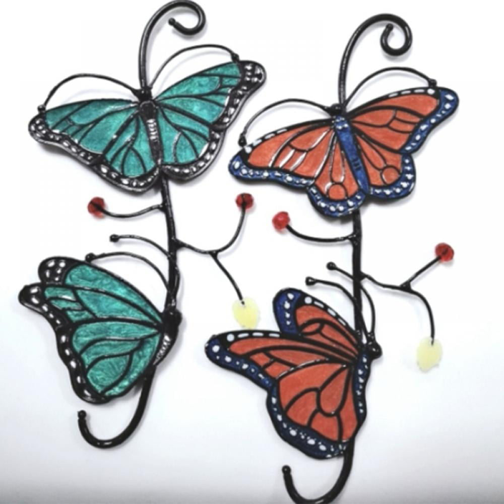 Nine Butterflies Wind Chime Faux Stained Glass Suncatcher Home Garden Decor 