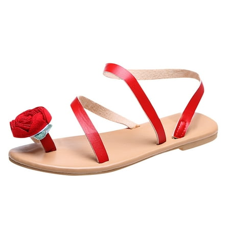 

Pimfylm Memory Foam Slippers For Women Women Flip-Flops Flat Sandals Jelly Bow Beach Flat Rivets Rain Cute Dressy Summer Sandals Red 9.5