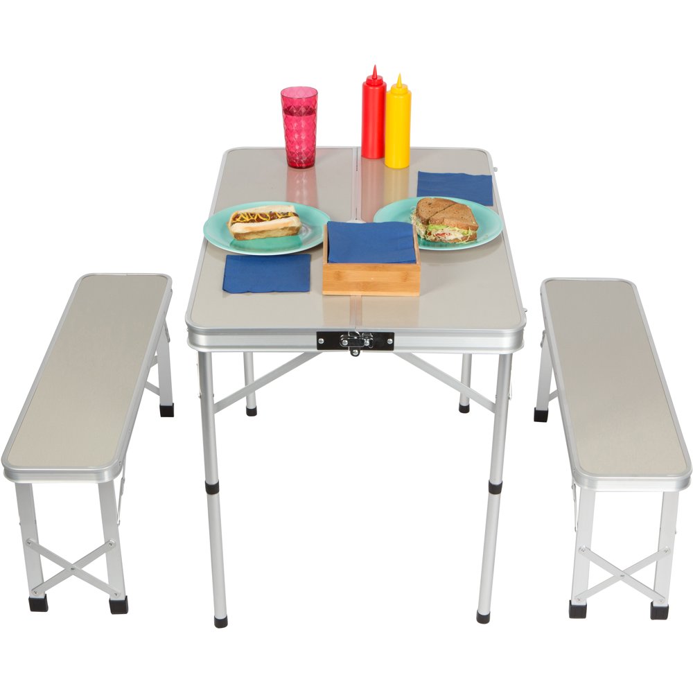 35.4" Portable Aluminum Folding Suitcase Picnic Table with 2, 33.8