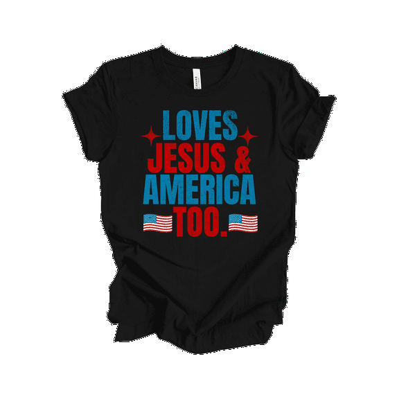 Patriot Pride Reckless Patriot Women's 4th of July Graphic T-Shirt - Loves Jesus & America Too Design-Black-xl