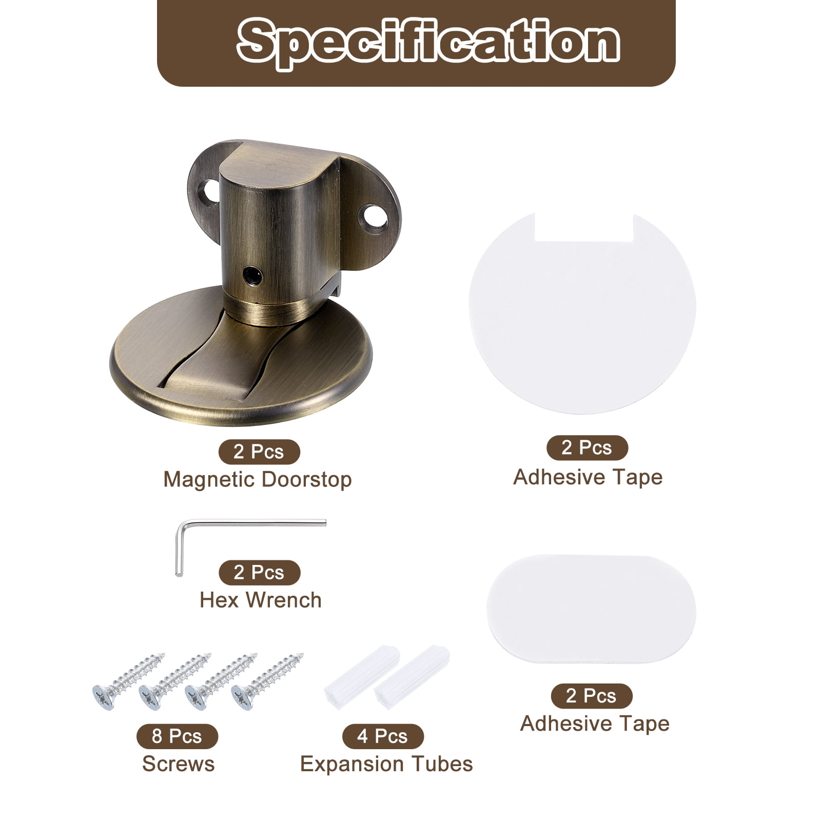 2Pcs Magnetic Door Stopper, Adjustable Floor Door Stop with Adhesive Tape Bronze