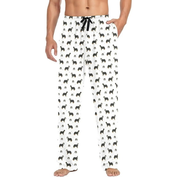 Top-kevin Men's Pajama Pants Cotton Black Bernedoodle Breed Dog Lounge Soft Warm Sleepwear Pants PJ Bottoms,L