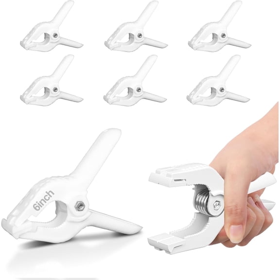 EMART 6 Pack White Heavy Duty Muslin Spring Clamps, 6 inch Photo Booth Backdrop Clips for Photography Studio