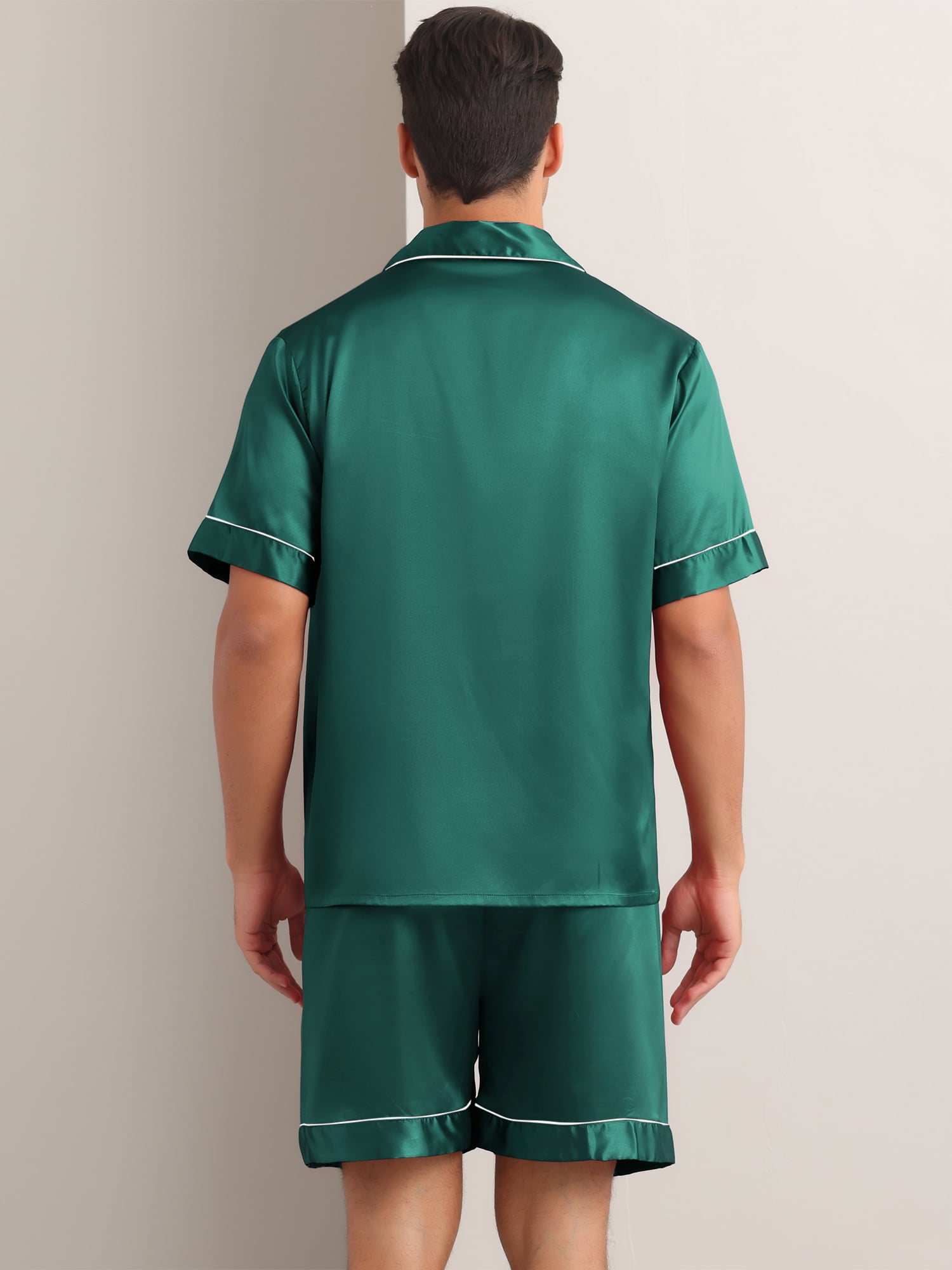DARING DIVA Men's 2-Piece Satin Short Sleeve Nightwear Shorts Pajamas Set 2XL Green