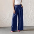 thumbnail image 2 of QATAINLAV Womens Linen Wide Leg Palazzo Pants Summer Button Front Elastic Waist Work Trouser Loose Casual Dress Pants with Pockets Blue S, 2 of 7