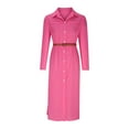 thumbnail image 4 of Ersazi Dresses for Women 2024 Fashion Women Summer Casual Solid Dress V-Neck Long Sleeve Loose Dress Pink Xxl, 4 of 5