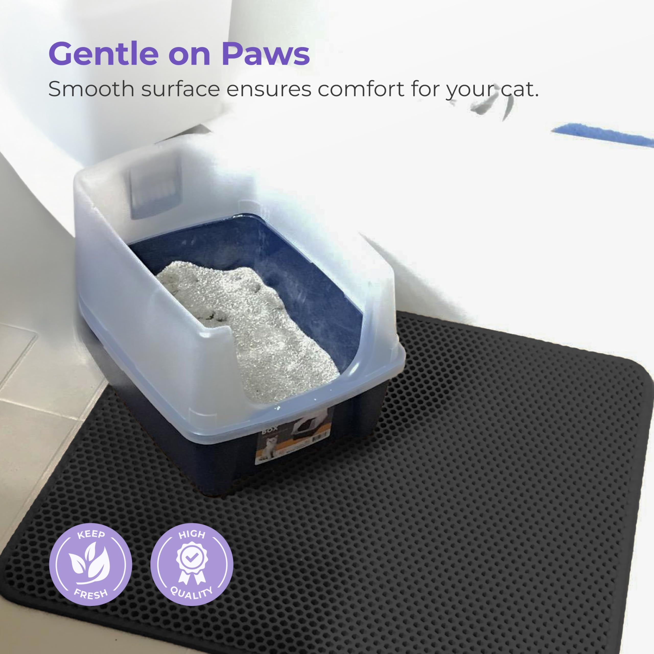 iPrimio Large Cat Litter Trapper Mat with Exclusive Urine/Waterproof Layer - Cat Litter Mat - Larger Holes with Urine Puppy Pad Option for Messy Cats - Soft on Paws and Light - 30" x 23" (Black Color