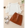 thumbnail image 2 of Biezeib Toddler Girls 2Pcs Fall Outfits Pom Long Sleeve Knit Tops + Leather Skirt Set Baby Clothes, 2 of 6