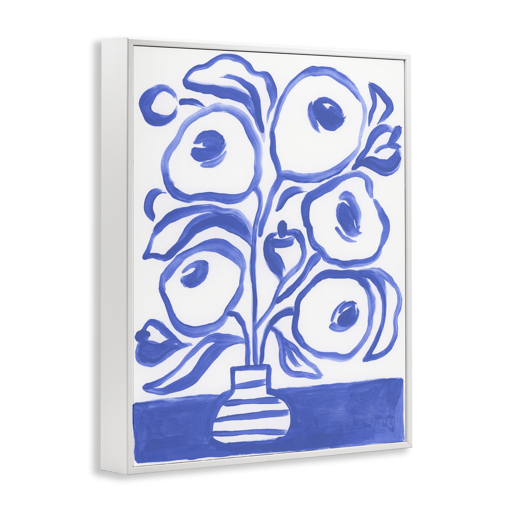 Stupell Industries Modern Blue Vase Botanical & Floral Painting White Framed Art Print Wall Art, 24 x 30