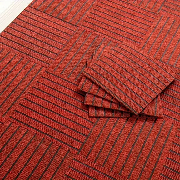 Reusable Peel & Stick Carpet Tiles – 12"×12" Padded Floor Squares for Home, Office, or Apartment Décor (Red/Black Lines)