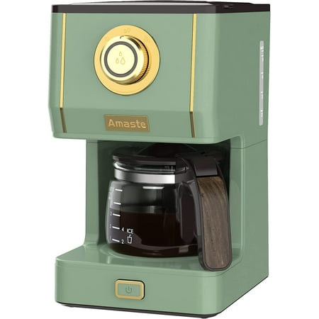 

Amaste Drip Coffee Maker Coffee Machine with 25 Oz Glass Coffee Pot Retro Style Coffee Maker with Reusable Coffee Filter & Three Brewing Modes 30minute-Warm-Keeping Matcha Green