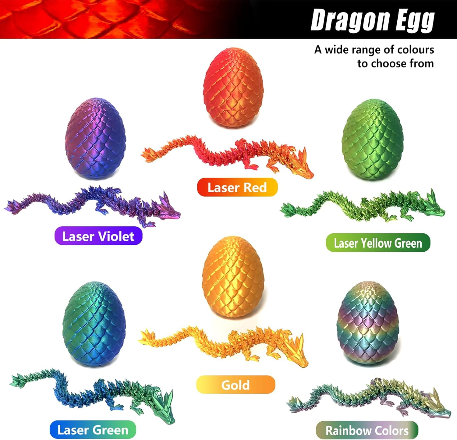 Home Office Desk Decor3D Printed Dragon Egg Crystal 3D Dragon Fidget Toys for Adult Articulated Dragon Egg Surprise Dragon Gifts,2pcs