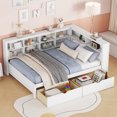 thumbnail image 3 of Bellemave Full Size Daybed with Bookcase and Drawers, L-Shape Daybed with USB Ports and Shelves, Wood Twin Platform Bed Frame with Storage Cabinets for Living Room, Bedroom and Guest Room（White), 3 of 8