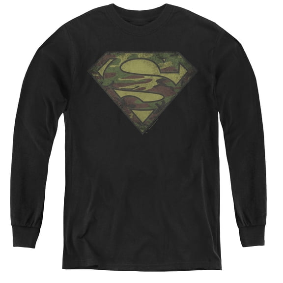Superman - Camo Logo Distressed - Youth Long Sleeve Shirt - Large