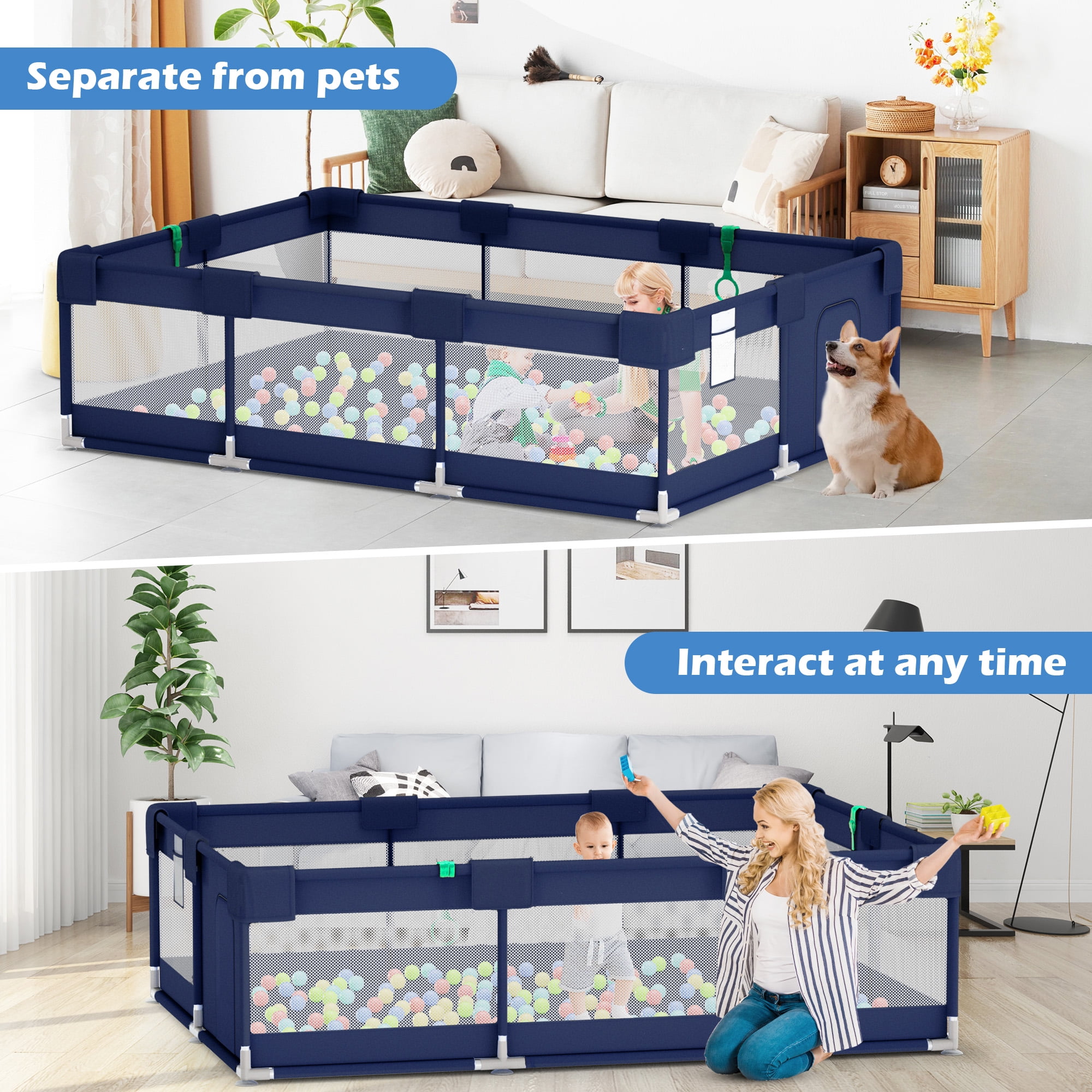 babyeap Baby Playpen,71*50 Inch Extra Large Baby Playards for Babies and Toddlers,Fence Baby Play Yards for Indoor & Outdoor with Breathable Mesh,Navy Blue