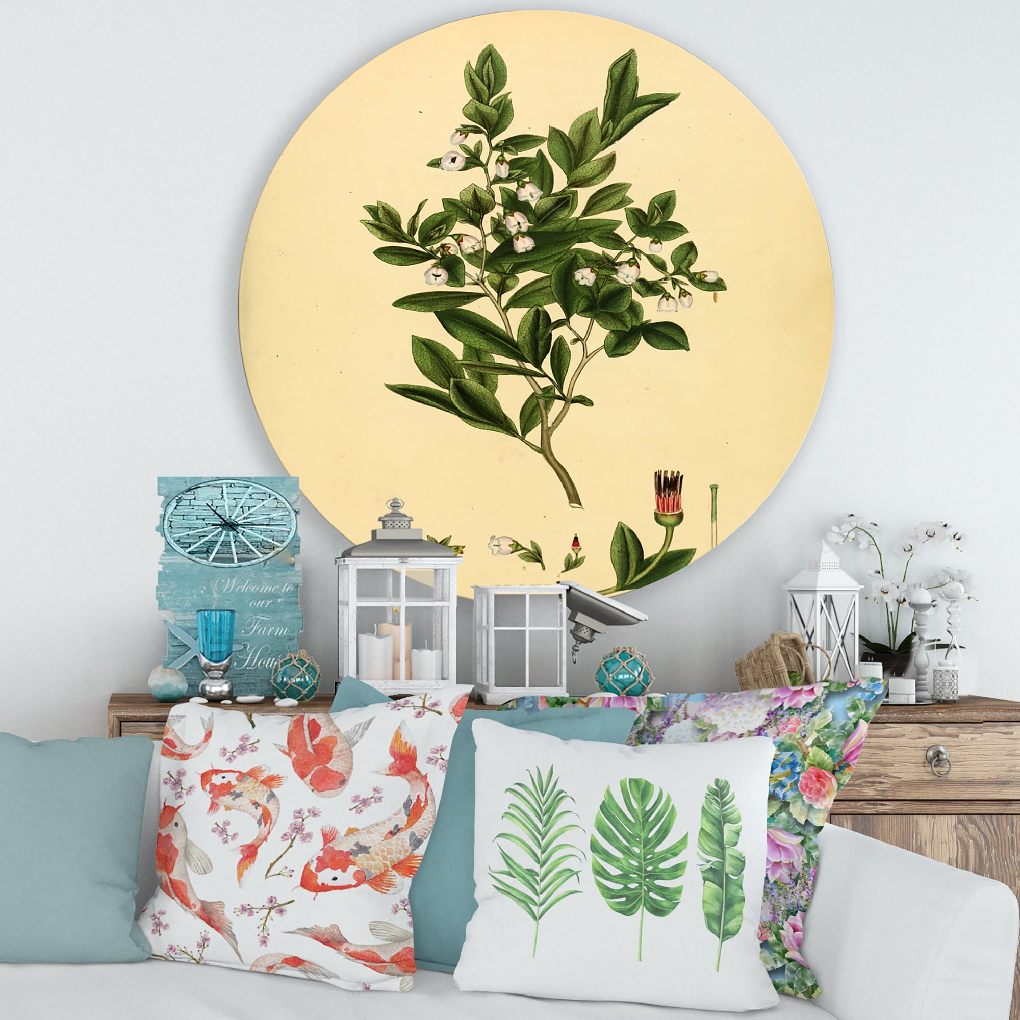 Designart 'Ancient Plant Life XXV' Traditional Circle Metal Wall Art 36x36 - Disc of 36