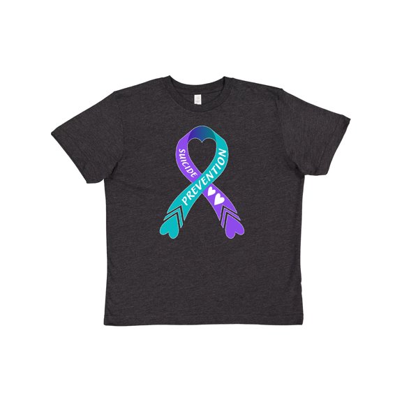 Inktastic Suicide Prevention- Blue and Purple Ribbon with Hearts Youth T-Shirt