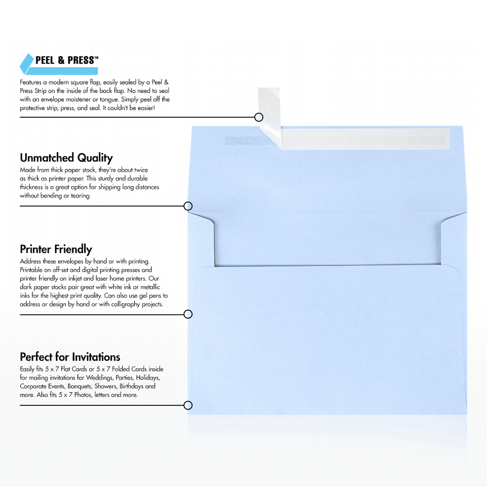 LUXPaper A7 Invitation Envelopes, 5 1/4 x 7 1/4, Baby Blue, 1000/Pack
