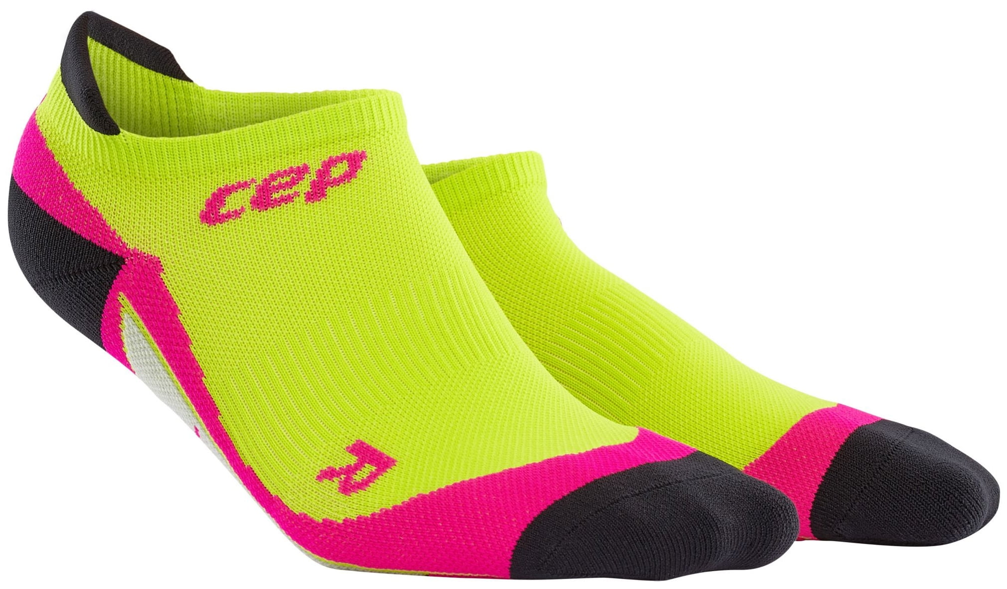 CEP Womens No Show Running Socks No Show Compression (Lime/Pink) II