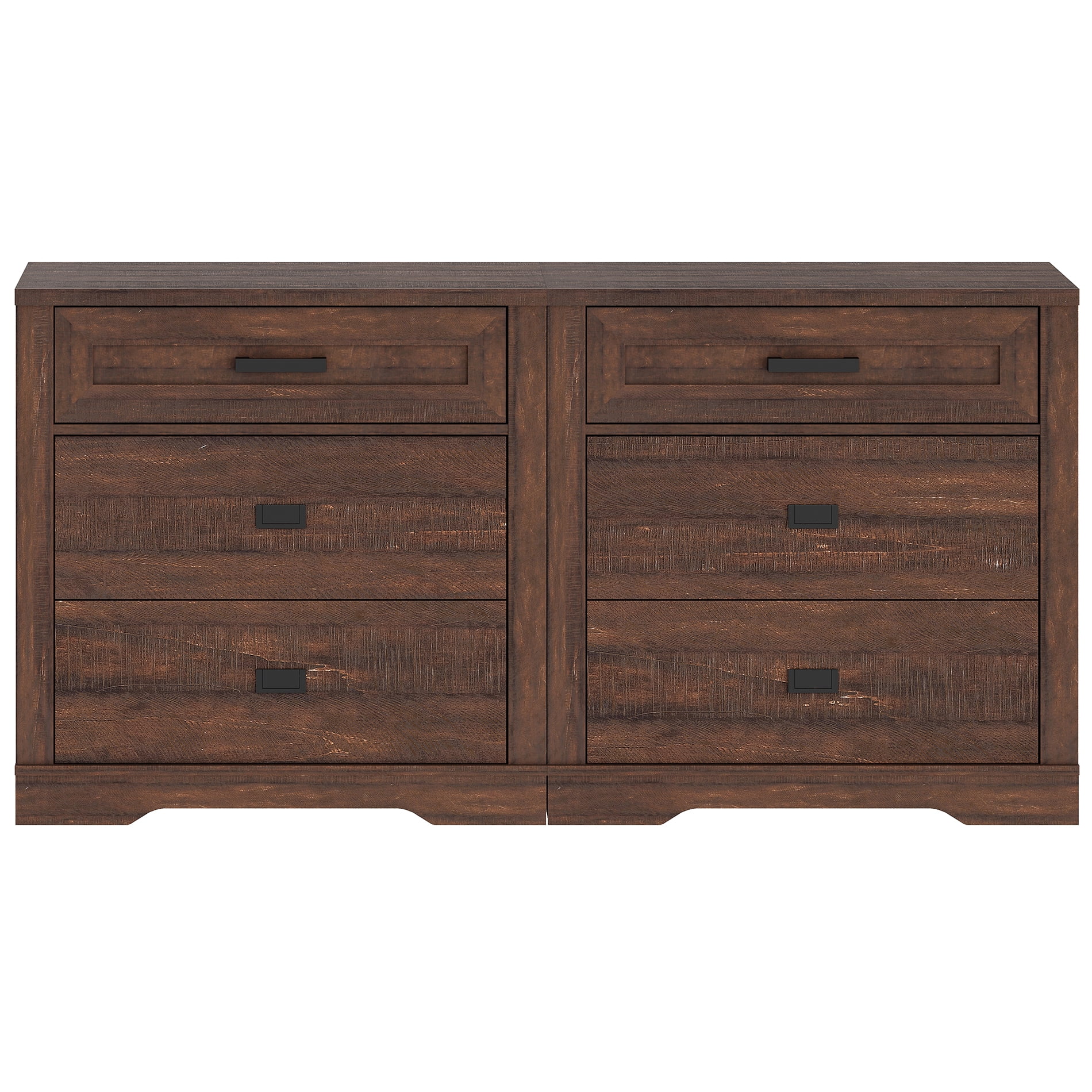 Farmhouse 6 Drawers Dresser for Bedroom, 62 inch 2 in 1 Double Dresser with Small Chest of Drawers,Mid Century Modern Wooden Closet Storage Organizer for Living Room, Hallway, Rustic Brown
