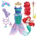 thumbnail image 2 of Disney-vestido de princesa sirena para niños, traje de lujo con volantes de encaje para Halloween, Carnaval, fiesta de cumpleaños, disfraz de Ariel, novedad de 2023, 2 of 5