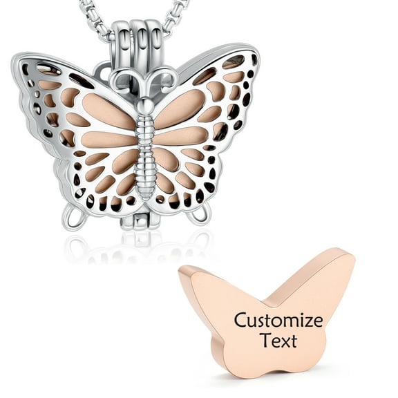 Personalized Engrave Butterfly with Mini Urn Cremation Jewelry for Ashes Holder Urn Necklace for Ashes of Loved One