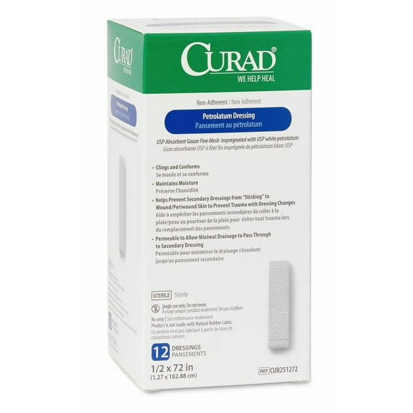 Medline CURAD Vinaigrette Gaze Pétrolatum Stérile Non Adhérente, 1/2 Pouce x 72 Pouces, Idéale pour Plaies Non Drainées, Boîte de 72 Unités