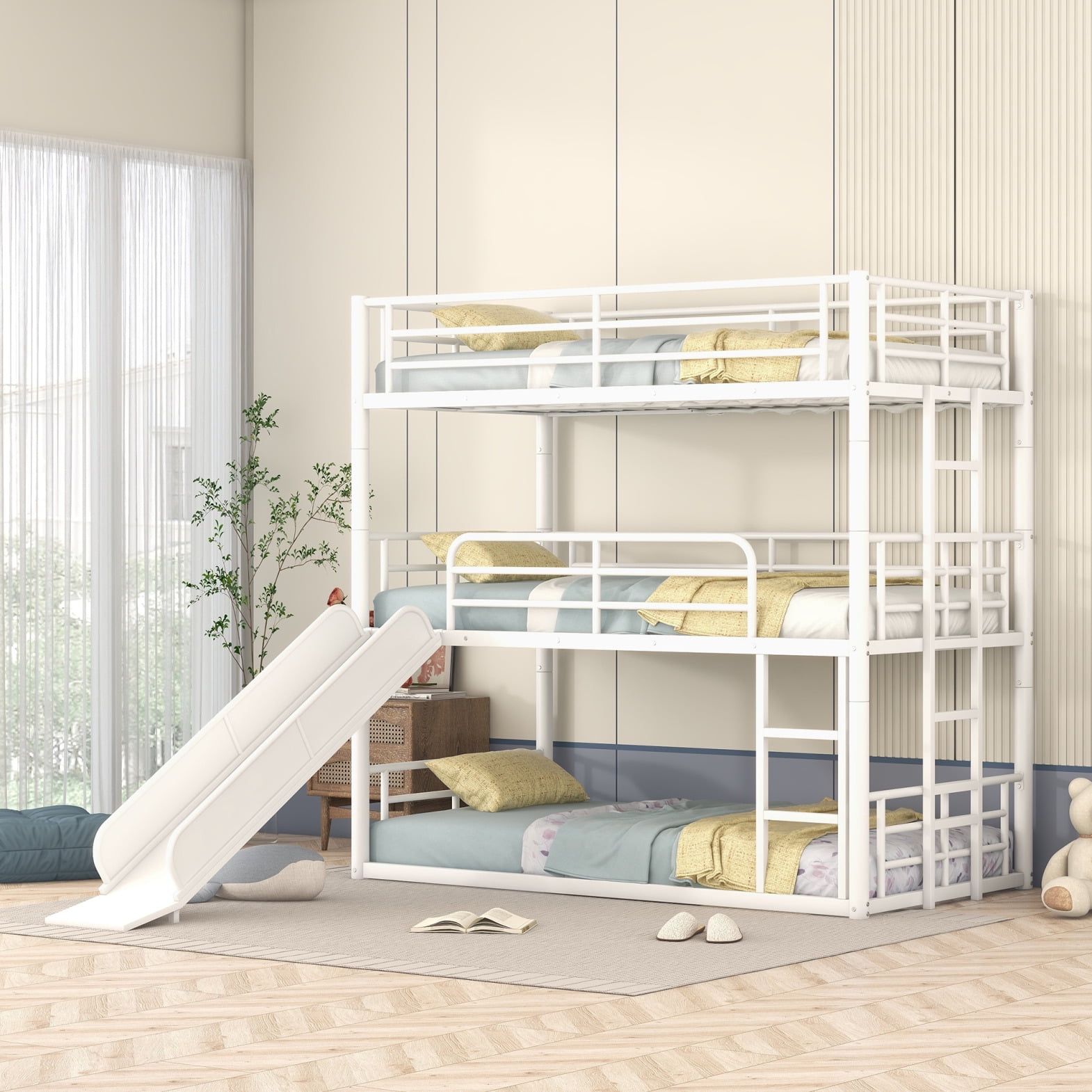 Metal Triple Bunk Bed for 3, Twin-Twin & TwinSize Bunk Bed with Ladder ...