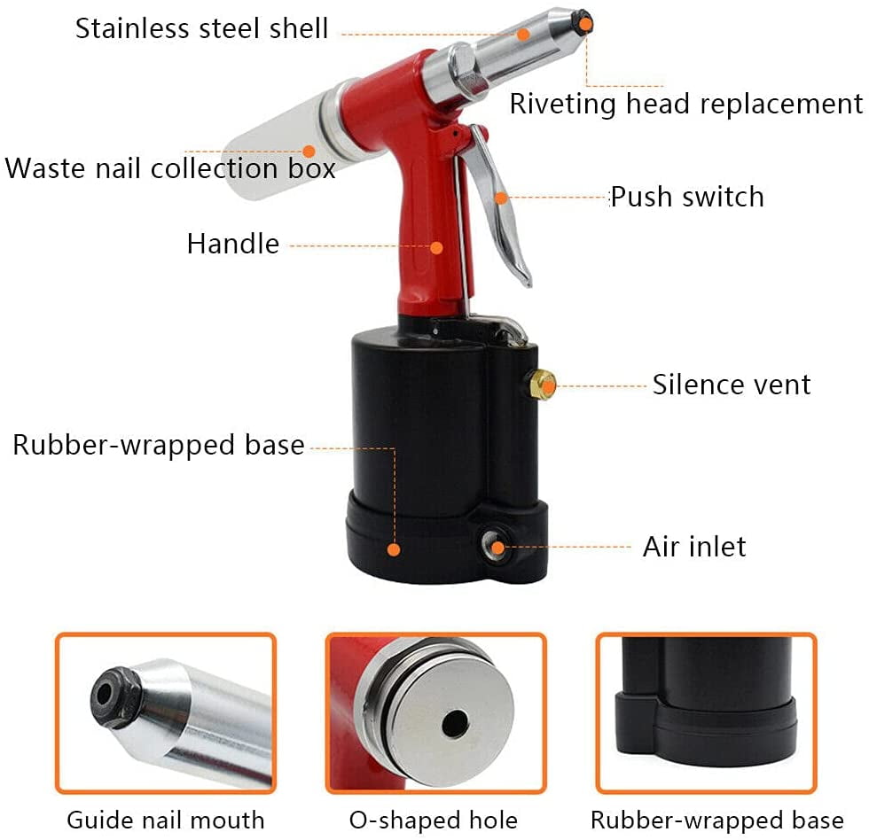 Fetcoi, Pneumatic Hydraulic Rivet Machine Portable Pneumatic Rivet Gun Pneumatic Tools with Dust Cover
