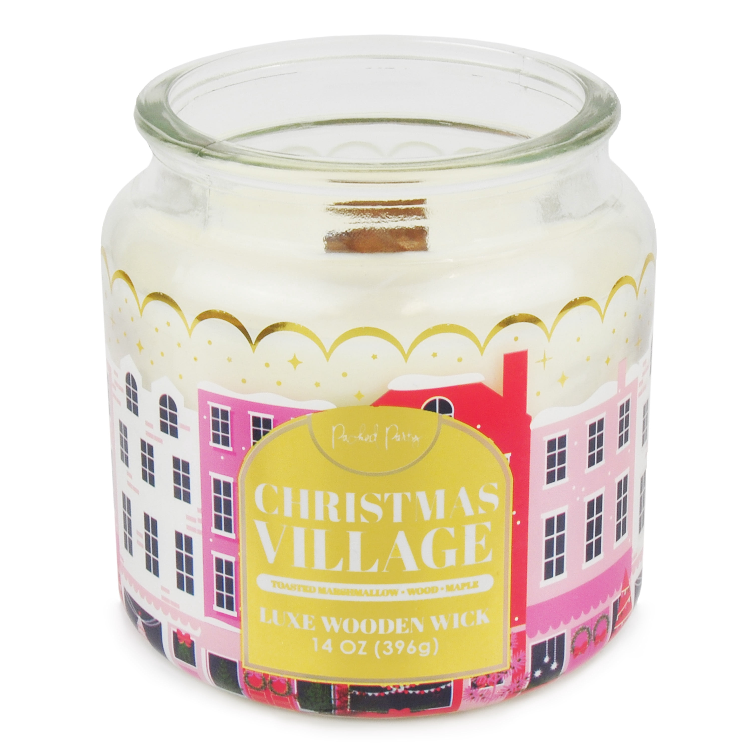 Packed Party Christmas Village Candle with Wood Wick, 14-Ounce