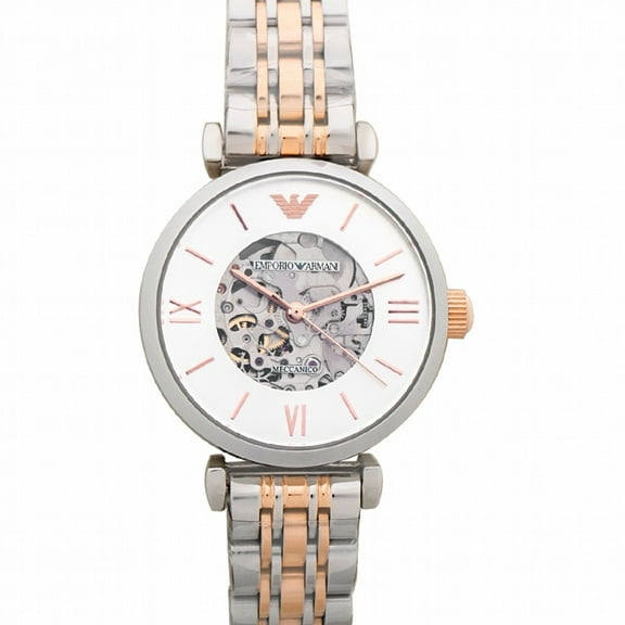 Emporio Armani Meccanico Silver Rose Gold Stainless Steel Automatic Ladies Watch AR1992