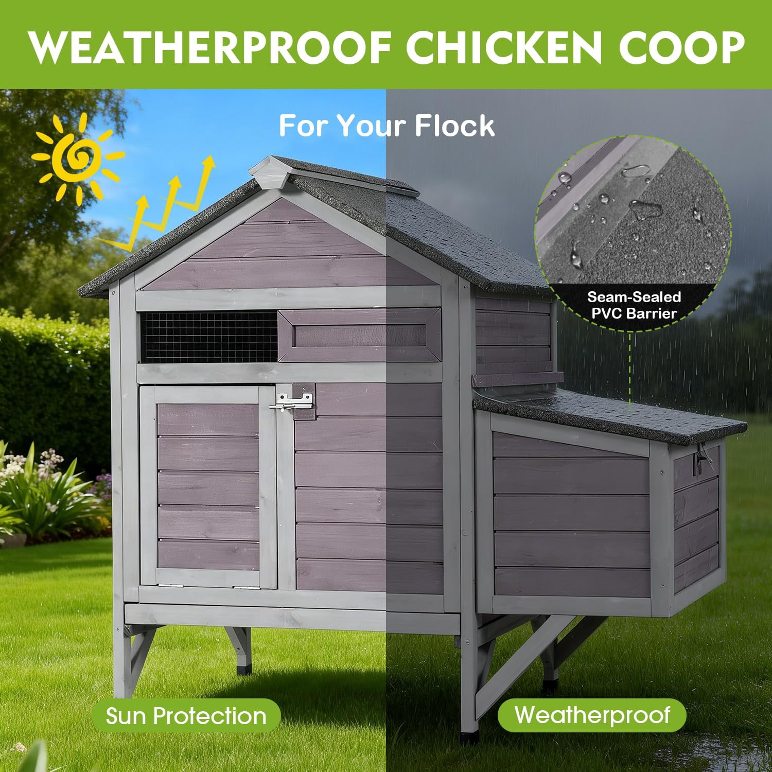 Aivituvin Chicken Coop for 2 Chickens Outdoor, Small Wooden Chicken House with Expandable Run, Nesting Box & Pull-Out Tray, Backyard Poultry Coop for Hens Ducks Quail