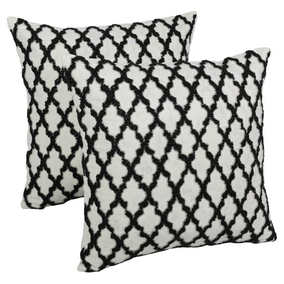 Blazing Needles 20 x 20 in. Moroccan Patterned Beaded Cotton Throw Pillow - Set of 2