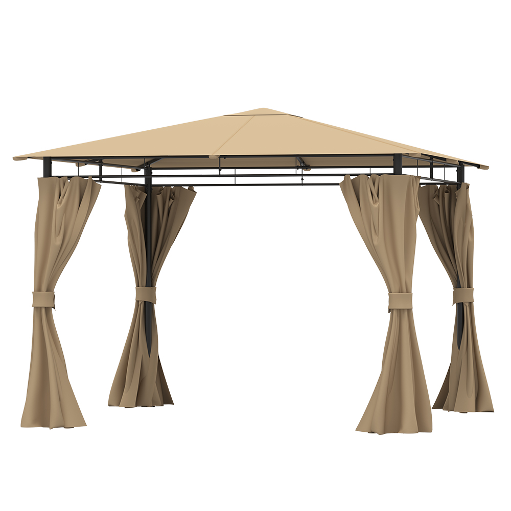 Abble 10ft. x 10ft. Steel Outdoor Patio Gazebo with Curtains Tan