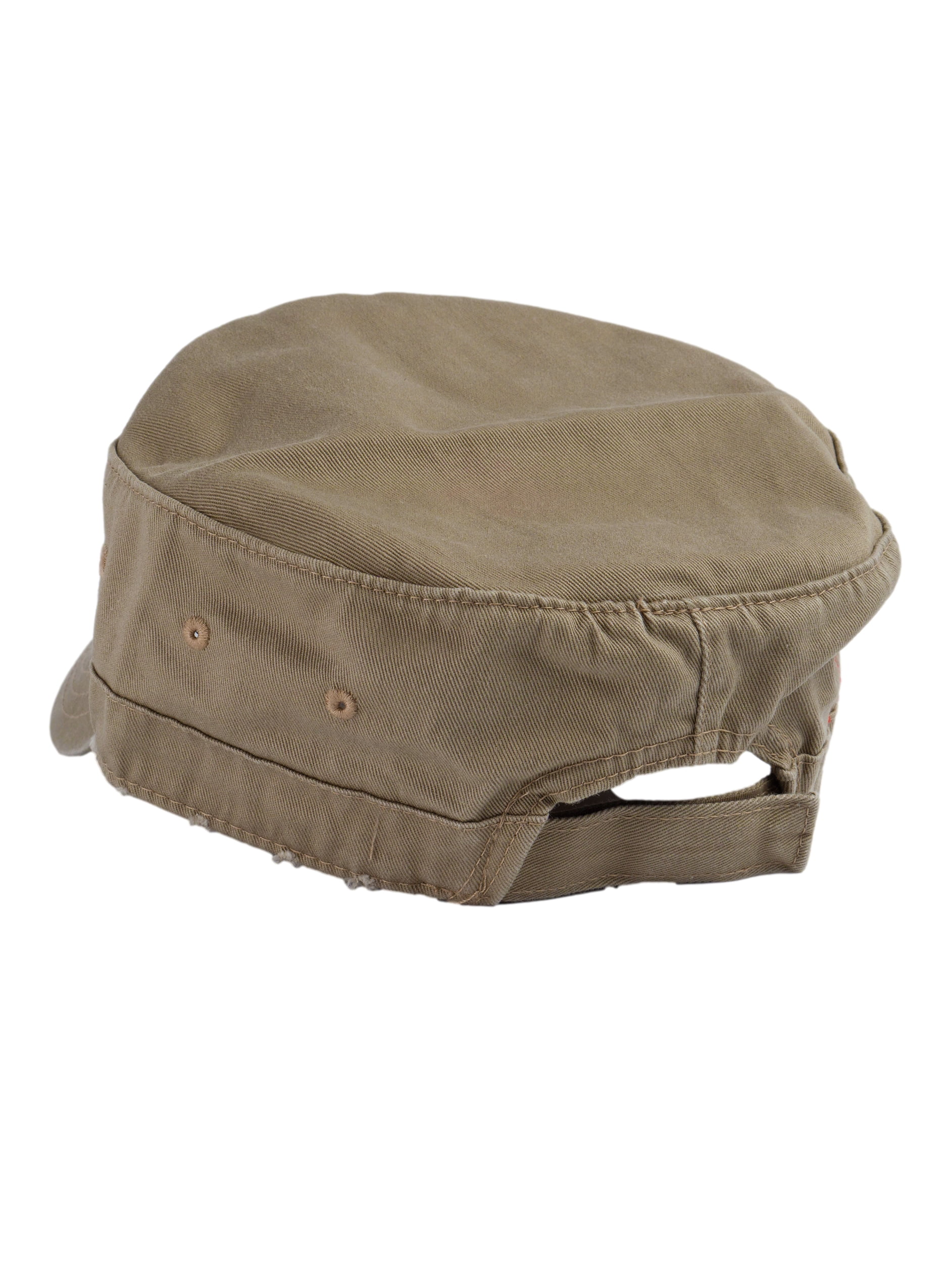 Distressed Washed Vintage Army Cap Military Style Hat, Khaki Distressed Washed Vintage Army Cap Military Style Hat, Khaki