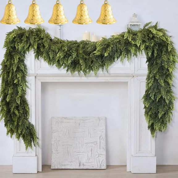 Guvpev 6FT Artificial Cedar Christmas Garland, Real Touch Winter Greenery, Realistic Christmas Rattan Soft Glue Green Plant Cedar Garland for Decorating Table, Mantel, Indoor Outdoor Xmas Decorations